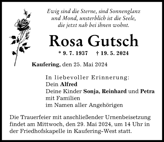 Traueranzeige von Rosa Gutsch von Landsberger Tagblatt