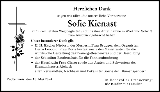 Traueranzeige von Sofie Kienast von Aichacher Nachrichten