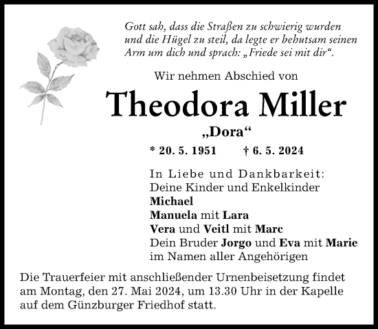 Traueranzeige von Theodora Miller von Günzburger Zeitung