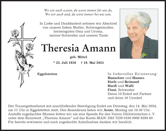 Traueranzeige von Theresia Amann von Donauwörther Zeitung