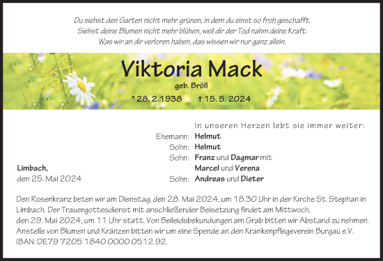 Traueranzeige von Viktoria Mack von Günzburger Zeitung