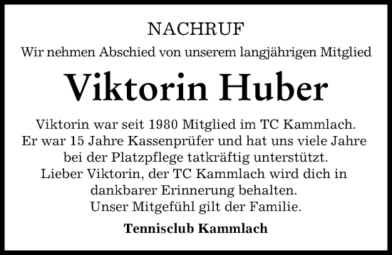 Traueranzeige von Viktorin Huber von Mindelheimer Zeitung