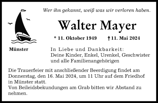 Traueranzeige von Walter Mayer von Donauwörther Zeitung