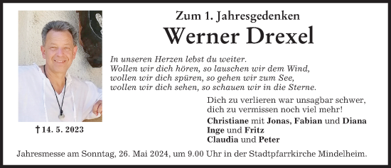 Traueranzeige von Werner Drexel von Mindelheimer Zeitung