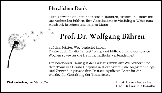 Traueranzeige von Wolfgang Bähren von Augsburger Allgemeine, Neu-Ulmer Zeitung