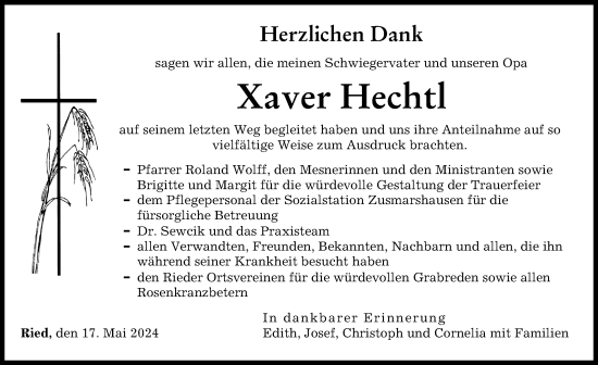 Traueranzeige von Xaver Hechtl von Augsburg-Land