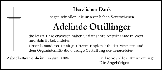Traueranzeige von Adelinde Ottillinger von Donauwörther Zeitung