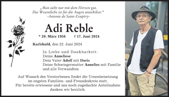 Traueranzeige von Adi Reble von Neuburger Rundschau