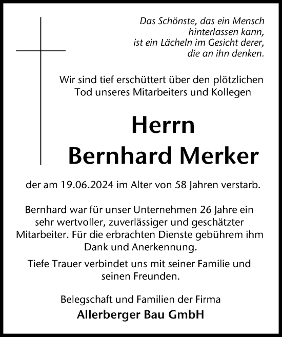 Traueranzeige von Bernhard Merker von Günzburger Zeitung