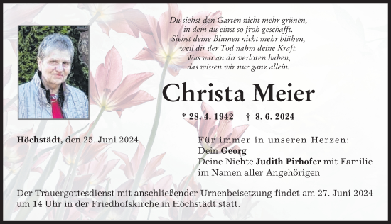 Traueranzeige von Christa Meier von Donau Zeitung