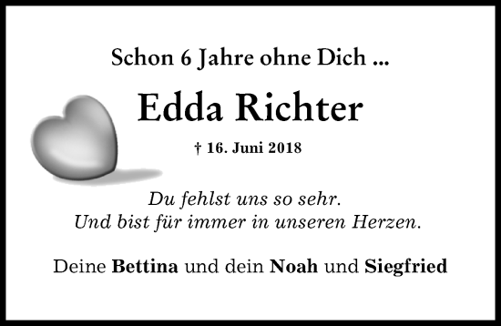 Traueranzeige von Edda Richter von Augsburger Allgemeine