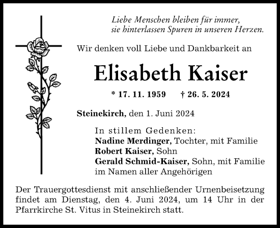 Traueranzeige von Elisabeth Kaiser von Augsburg-Land