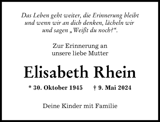 Traueranzeige von Elisabeth Rhein von Augsburger Allgemeine