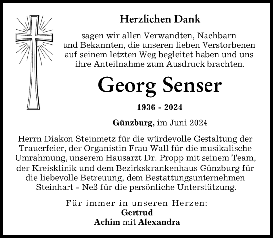 Traueranzeige von Georg Senser von Günzburger Zeitung