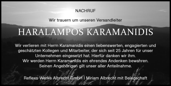 Traueranzeige von Haralampos Karamanidis von Günzburger Zeitung