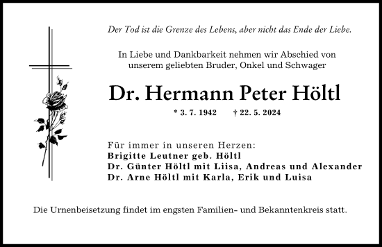 Traueranzeige von Hermann Peter Höltl von Augsburger Allgemeine