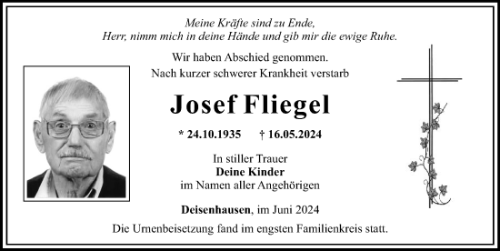 Traueranzeige von Josef Fliegel von Mittelschwäbische Nachrichten