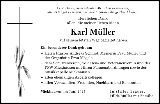 Traueranzeige von Karl Müller von Schwabmünchner Allgemeine