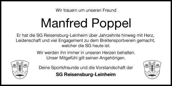 Traueranzeige von Manfred Poppel von Günzburger Zeitung