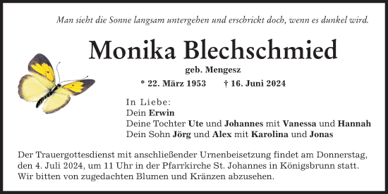 Traueranzeige von Monika Blechschmied von Schwabmünchner Allgemeine