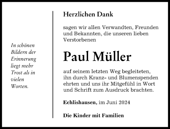 Traueranzeige von Paul Müller von Günzburger Zeitung