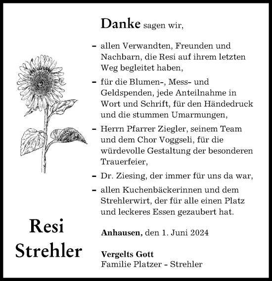 Traueranzeige von Resi Strehler von Augsburg-Land