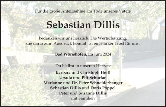 Traueranzeige von Sebastian Dillis von Mindelheimer Zeitung
