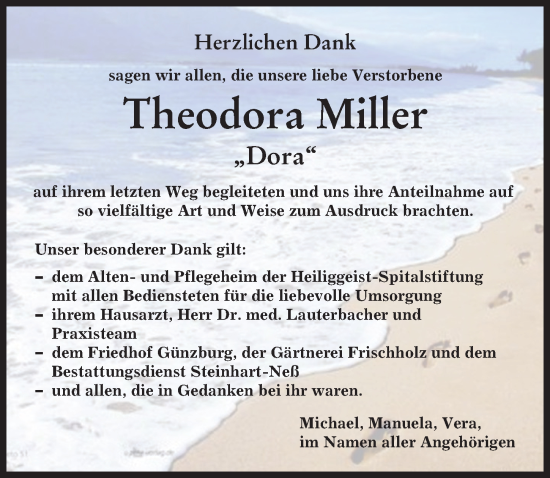 Traueranzeige von Theodora Miller von Günzburger Zeitung