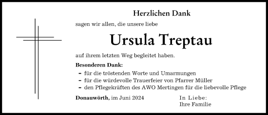 Traueranzeige von Ursula Treptau von Donauwörther Zeitung