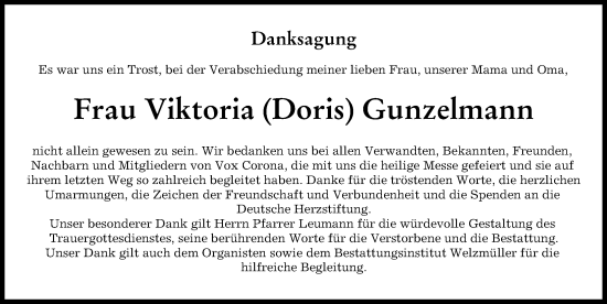 Traueranzeige von Viktoria  Gunzelmann von Augsburger Allgemeine