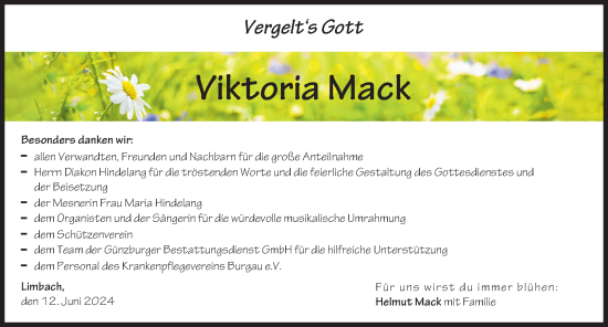 Traueranzeige von Viktoria Mack von Günzburger Zeitung