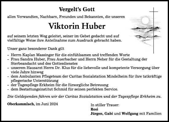 Traueranzeige von Viktorin Huber von Mindelheimer Zeitung