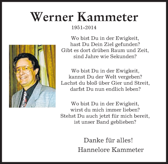 Traueranzeige von Werner Kammeter von Augsburger Allgemeine