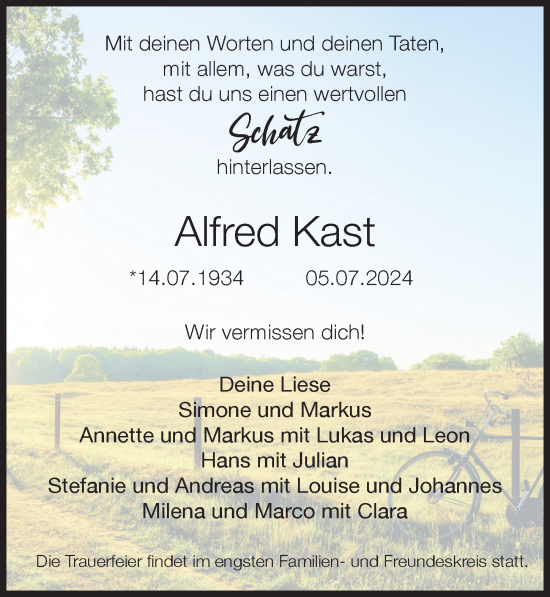 Traueranzeige von Alfred Kast von Augsburger Allgemeine, Neu-Ulmer Zeitung