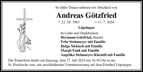 Traueranzeige von Andreas Götzfried von Rieser Nachrichten
