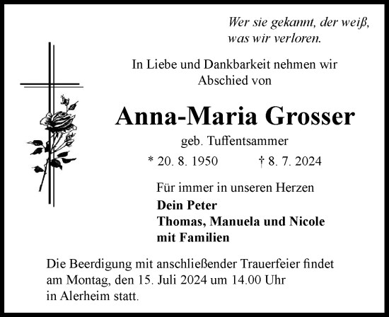 Traueranzeige von Anna-Maria Grosser von Rieser Nachrichten