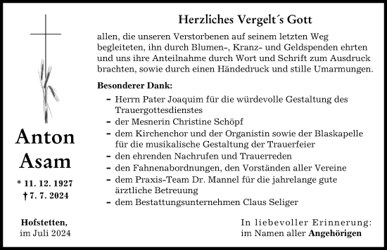 Traueranzeige von Anton Asam von Landsberger Tagblatt