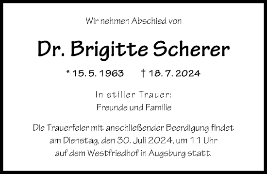 Traueranzeige von Brigitte Scherer von Augsburger Allgemeine