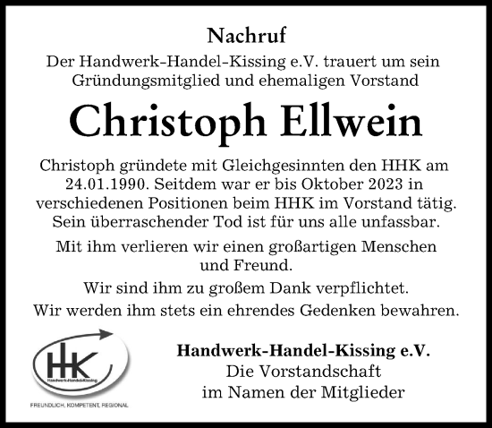 Traueranzeige von Christoph Ellwein von Friedberger Allgemeine