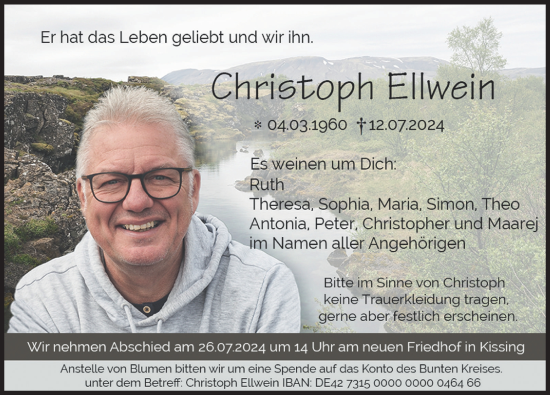 Traueranzeige von Christoph Ellwein von Friedberger Allgemeine