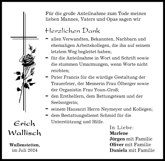 Traueranzeige von Erich Wallisch von Neu-Ulmer Zeitung