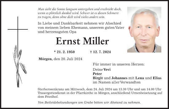 Traueranzeige von Ernst Miller von Mindelheimer Zeitung