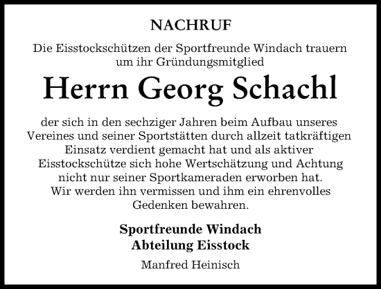 Traueranzeige von Georg Schachl von Landsberger Tagblatt
