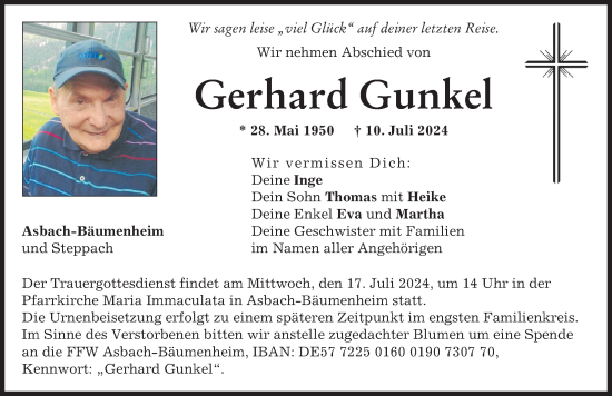 Traueranzeige von Gerhard Gunkel von Donauwörther Zeitung