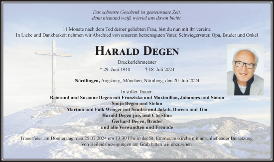 Traueranzeige von Harald Degen von Rieser Nachrichten
