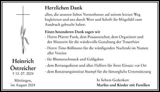 Traueranzeige von Heinrich Östreicher von Rieser Nachrichten