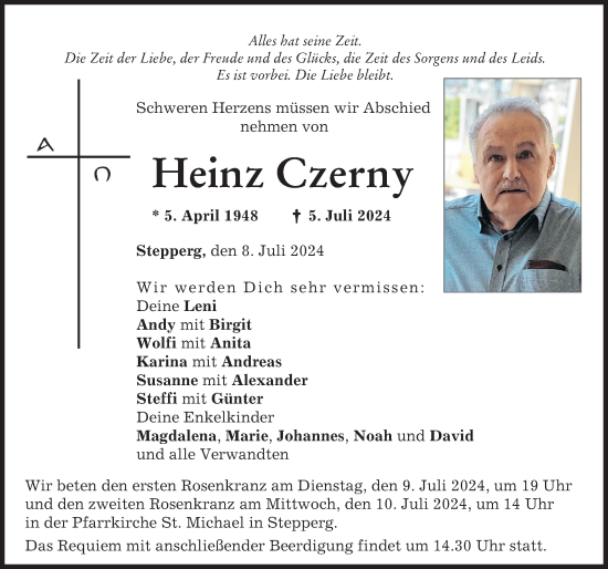 Traueranzeige von Heinz Czerny von Neuburger Rundschau