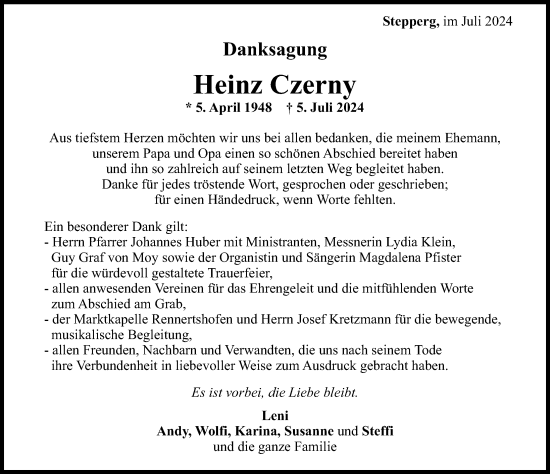 Traueranzeige von Heinz Czerny von Neuburger Rundschau