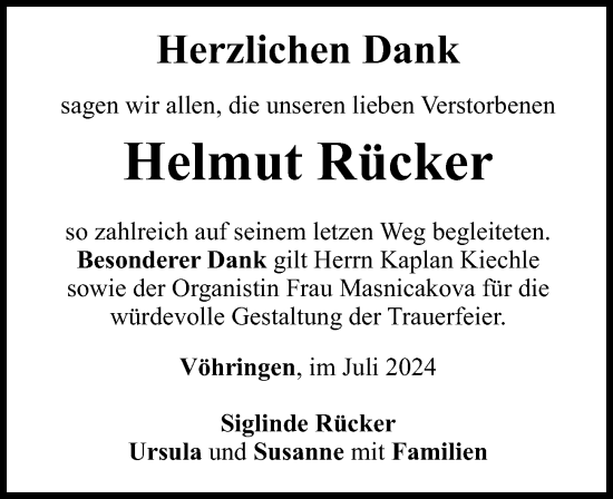 Traueranzeige von Helmut Rücker von Illertisser Zeitung