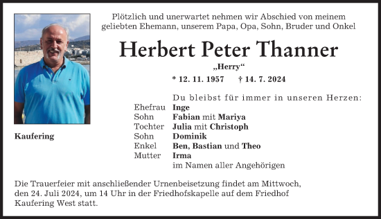 Traueranzeige von Herbert Peter Thanner von Landsberger Tagblatt